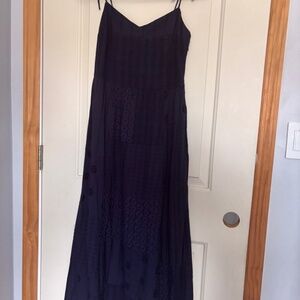 NWT Zara Navy Blue Women Strappy Midi Lined Dress Cotton S